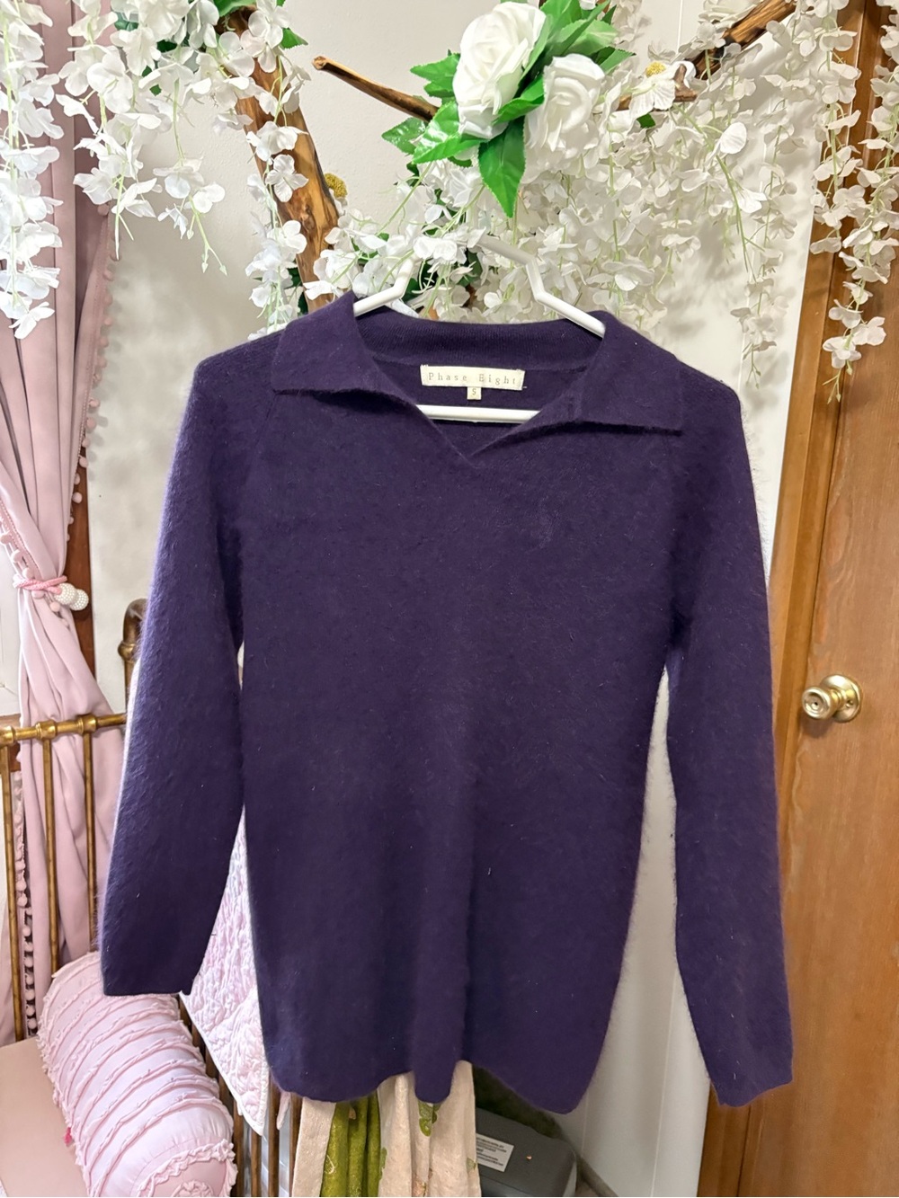 Phase Eight Collared V-Neck Mohair-Blend Sweater in Deep Purple